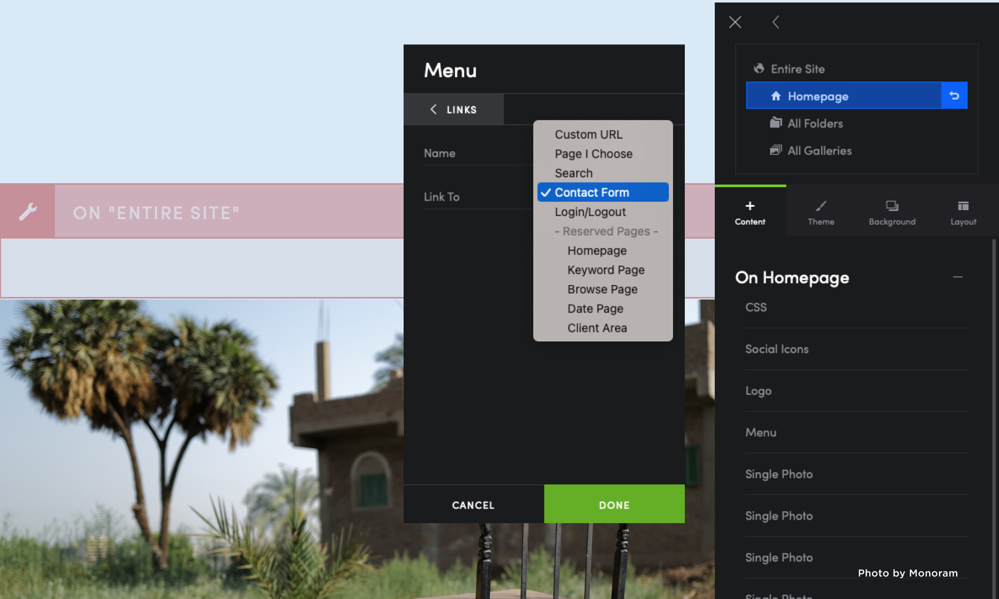 Screenshot of SmugMug's Customizer.